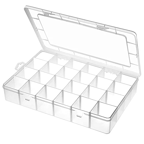 Gbivbe Large 24 Grids Plastic Organizer Box Adjustable Dividers,Clear Storage Box for Jewelry, Art DIY Crafts, Washi Tape...