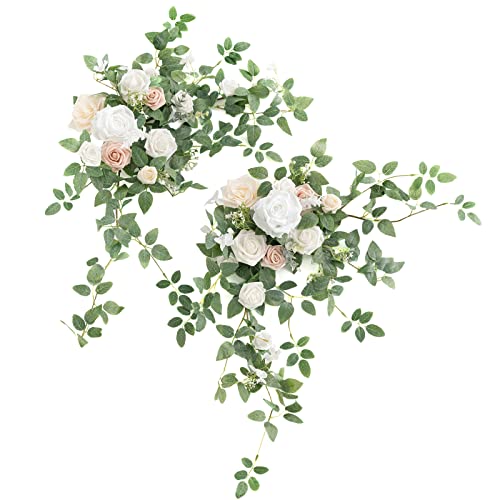 Ling's moment 2PCS Artificial Floral Swags Arch Flowers Wedding Centerpieces Flower Rose Garland Mantel Greenery Arrangeme...