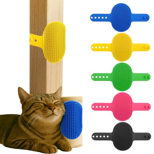 5PCS Pet Cat Grooming Brush, Adjustable Silicone Grooming Brush, Cat Self-service Scratcher, Silicone Grooming Belt Pad, S...
