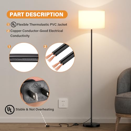 Modern Floor Lamp Simple Design with White Shade, Foot Pedal Switch, 60" Small Tall Lamps for Living Room Bedroom Office D...