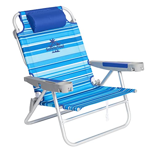 SUNNYFEEL Extra Wide 28" Low Beach Chair 5 Position Lay Flat, XL Oversized Portable Folding Camping Chairs with Cup Holder...