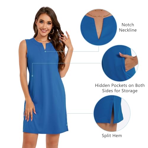 Lightbare Womens UPF 50+ Casual Sundress Sleeveless Tank Dress Notch Neck Summer Floral Dresses with Pockets Loose Fit