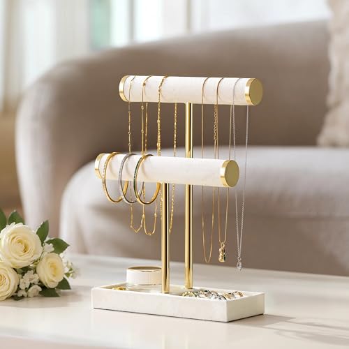bussdis 2 Tier Bracelet Holder Display - Detachable T Bar Beige Velvet Bracelet Holder, Jewelry Holder Organizer for Brace...