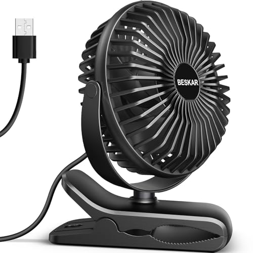 BESKAR Small Clip on Fan, 3 Speeds USB Fans with Strong Airflow, Clip & Desk Fans USB Plug in with Sturdy Clamp - Ultra Qu...