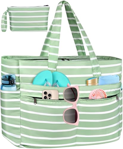 HUANLANG Extra Large Beach Bag Waterproof Beach Totes Bags for Women Men,Pool Bag with Zipper Wet Pocket