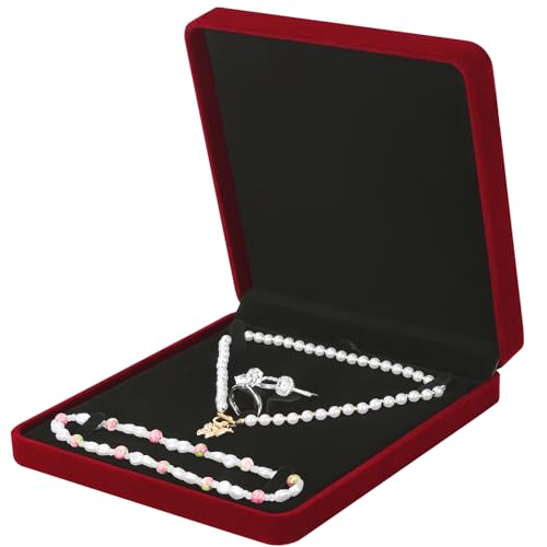 LETURE Velvet Jewelry Set Box, Velvet Gift Box for Bracelet Necklace Earring Ring (Red)