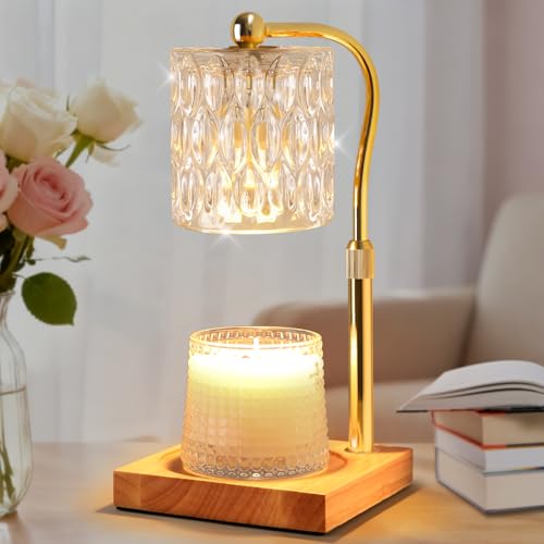 Candle Warmer Lamp Adjustable Height with Timer Dimmer, Dimmable Glass Wax Melt Warmer Light for Scented Jar, Present for ...