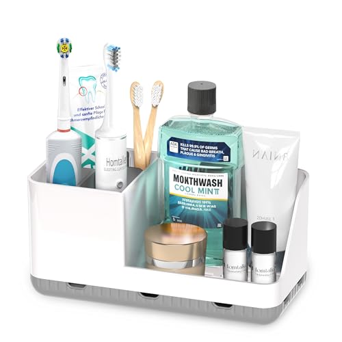 Homtalker Toothbrush Holders for Bathroom Counter - Detachable Bathroom Organizer and Storage Electric Toothbrush and Toot...