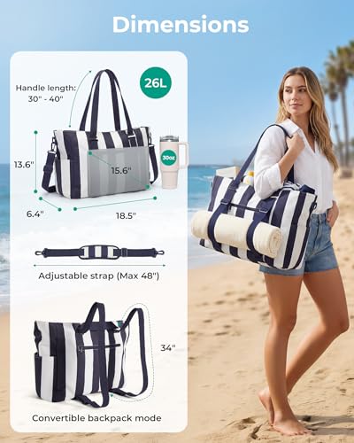 BAGSMART Large Beach Bag for Women, Oversize Tote Bag for Travel/Pool/Summer | 3-Ways to Carry, Cruise Essentials, Family ...