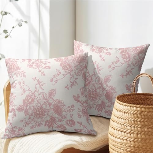 Kawani Pink and Cream Floral Pillow Covers 22x22 Inch Set of 2 Vintage Throw Chinoiserie Flower Pillowcases Farmhouse Cott...