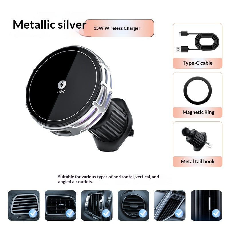 15W Wireless Charging Magnetic Car Phone Mount With Mirror Finish For Cars