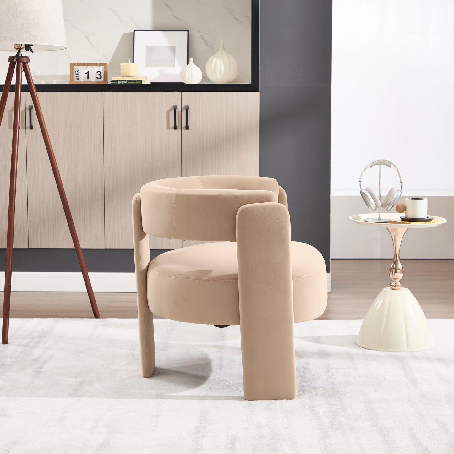 Accent Chair For Living Room, Velvet Comfy Single Sofa Chair Mid Century Modern Armchair Wooden Legs For Bedroom Office Reading
