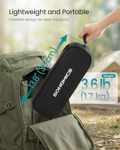 SONGMICS Camping Chair, Lightweight Folding Beach Chair, Adjustable Height, Steel Frame, Portable for Outdoor Travel
