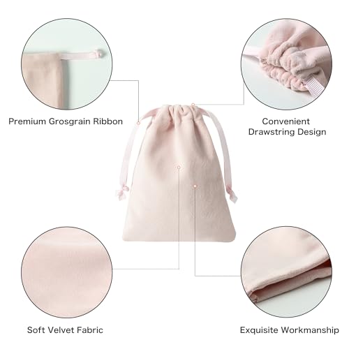 QIANF 12pcs Light Pink Velvet Drawstring Bags 3x4 inches Small Velvet Cloth Gift Bags Jewelry Pouches for Storage Wedding ...