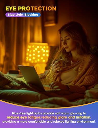 JandCase Amber Light Bulbs for Healthy Sleep, 3W Warm Light Bulbs Blue Light Blocking, Low Watt Light Bulbs 40W Equivalen...
