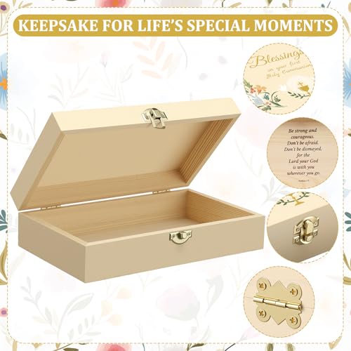 CroBlissful First Communion Wooden Box Keepsake Baptism Memory Box Gift 8.6 x 5.1 x 2.4 Inches First Holy Communion Jewelr...