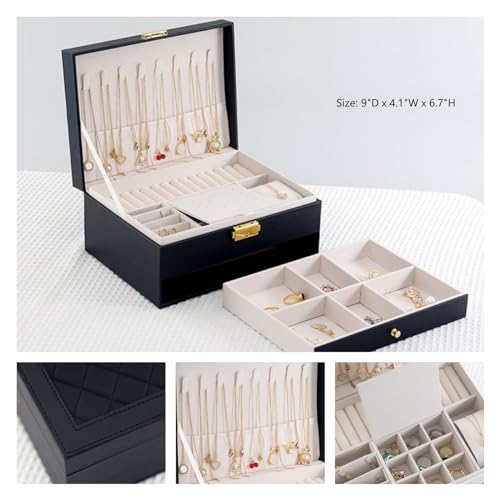 GUOER Jewelry Box for Women Girl Wife - Large PU Leather Jewelry Organizer Storage Case with Two Layers Display for Earrin...