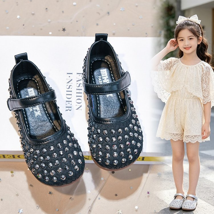 2026 Spring & Summer New Arrivals, Girls Fashion Rhinestone Leather Shoes, Korean Style Princess Versatile Comfortable Casual Sandals, Wholesale Available