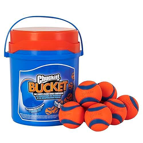 Chuckit! Ultra Ball Dog Toy with Chuckit! Cleaning Bucket, Bouncy Fetch Pet Toys For Dogs 20-60 lbs, Interactive Dog Toys,...