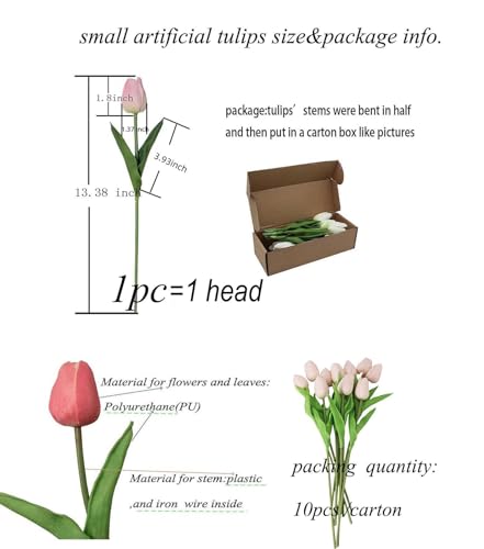 ALIERSA Artificial Flowers 10 Heads Mini Real Touch Artificial Tulip for Home Wedding Party Centerpiece Decoration (Champa...