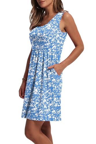 WIHOLL Women's Summer Dress 2026 A-Line Sleeveless Casual Sundress with Pockets Floral/Solid
