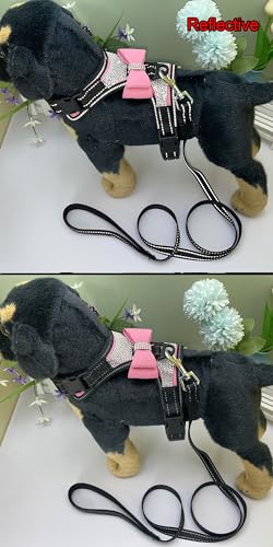 Newtensina 2pcs Bow Ties Bling Cute Dog Harness with Lead for Dog - Pink - S