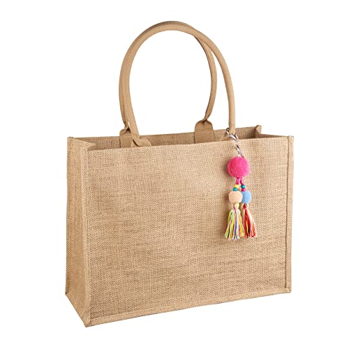 FITDON Jute Canvas Tote Bag Women - Large Jute Beach Bag, Foldable Waterproof Shopping Handbag for Picnic Travel Beach