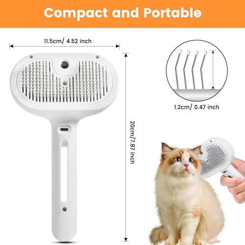 Fresh Fur Shower Brush, 3 in 1 Pet Steam Brush, Spray Hair Removal Comb for Cats ＆ Dogs - Deshedding＆ Grooming (White)