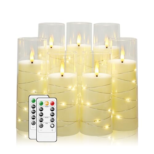 Flameless Candles,with Embedded Star String, Battery Operated Candles Flickering LED Pillar Candles with Remote Control an...