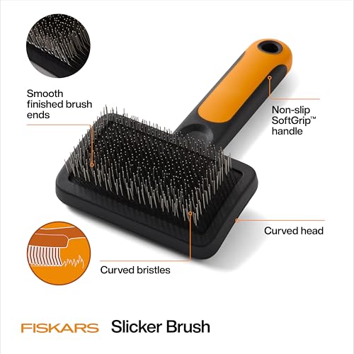 Fiskars Pet, Cat and Dog Brush, Fine Bristles & SoftGrip Handle for Gentle Grooming and Deshedding, Cat and Dog Supplies, ...
