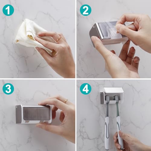 PARKMANI 2 PCS Toothbrush Holders Wall Mounted with Cover, Electric Tooth Brushing Holder for Bathroom, 2 Slots Self Adhes...