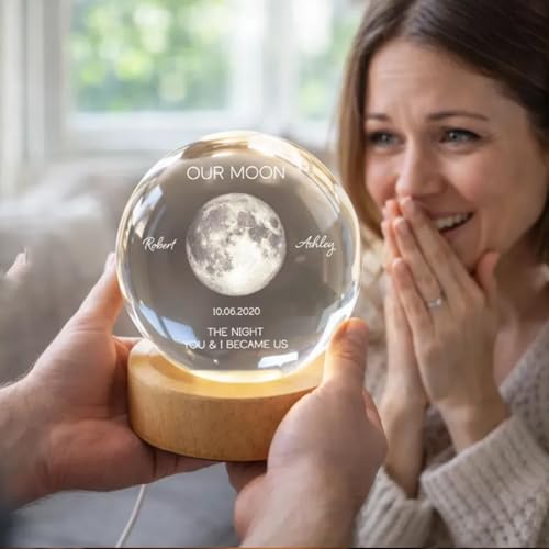 Evamall Personalized Our Moon Crystal Wedding Gift for Couples, Custom Memory Keepsake, Romantic Wedding Valentine’s Day G...