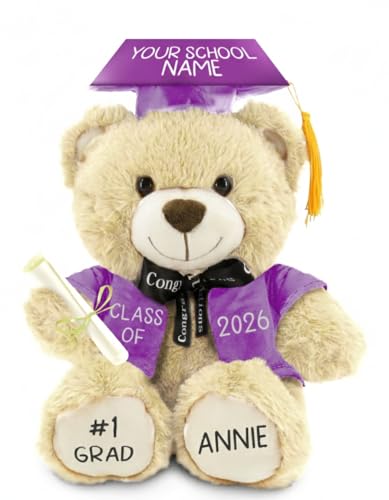 Printualist Personalized Graduation Teddy Bear Gift 2026 for Her Him, College, High School, 12 Inch - Cute Custom Beige Be...
