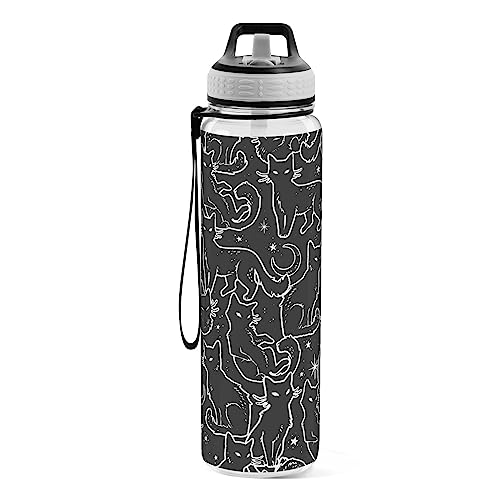 Burbuja Magical Black Cats 32 oz Water Bottle with Straw Lid, Leakproof & BPA Free Tritan Bottle for Gym Fitness Outdoor S...