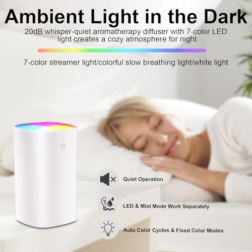 400ml Small Diffuser - Small Oil Diffuser for Desk, Portable Mini Humidifier Aromatherapy Diffusers with 2 Spray Modes, Wa...