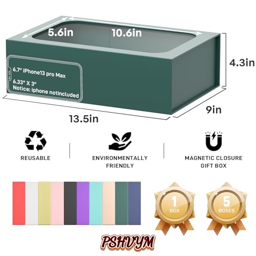 PSHVYM Large Gift Box with Window, 13.5x9x4.3 In Green Gift Box for Presents Magnetic Lids Collapsible for Bridesmaid Prop...