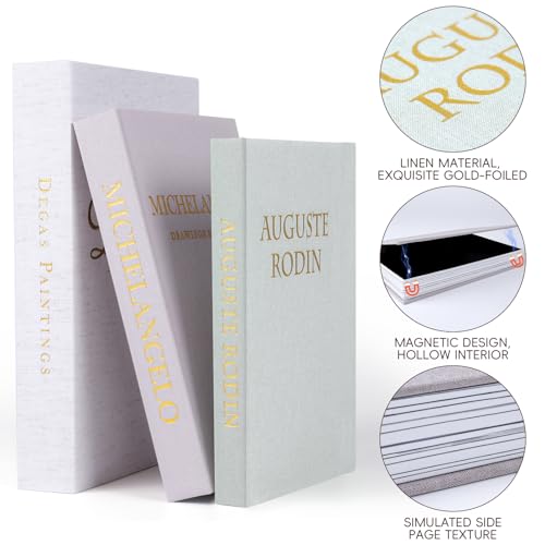 XKDOUS 3 Pack Linen Decorative Books for Home Decor Gold Foil Cover Modern Faux Decor Book Aesthetic Coffee Table Books Ho...
