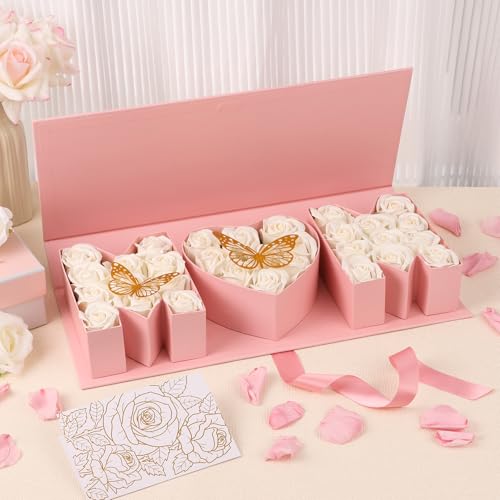 PYQTH 4 Pack Empty Flower Gift Box for Mom, Mothers Day Mom Box for Flowers Thicker Letter Shaped Gift Boxes Fillable Choc...