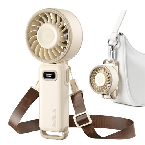 Diveblues Portable Handheld Fan, 7.4m/s High Speed Turbo Fan, 180° Foldable 4-in-1 Personal Neck Fan Carabiner Clip, 100 S...