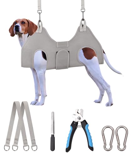 Kkiimatt Dog Grooming Hammock Harness, M-Large Dog Hammock for Nail Trim, Gray Dog Restraint for Nail Clipping,Dog Groomin...
