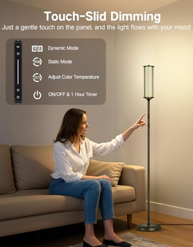 OUTON Bright Smart Floor Lamp with Remote, App & Touch Control, RGB Color Changing Standing Lamp, 2200K-6500K Dimmable, 3 ...