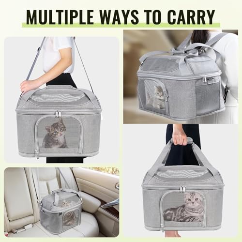 Top-Expandable Pet Carrier 17x11.8x13 Inches Underseat Up to 20lbs, Soft-Sided Carrier Travel Carriers with Padded Shoulde...