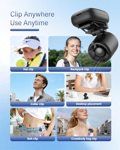 Mini Clip On Fan Portable, Ultra-Lightweight 2oz, Rechargeable Mini Portable Fan with 3 Speeds USB-C, Hands-Free Clip Fan ...