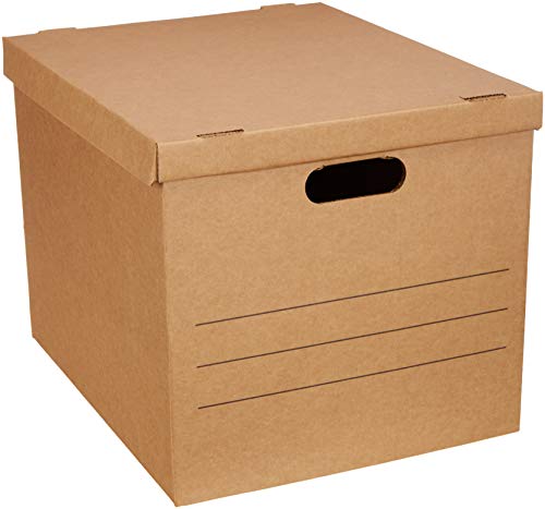 Amazon Basics Moving and Storage Boxes with Handles and Lift-Off Lids, Medium, 19" x 14.5" x 15.5", Brown, 10-Pack