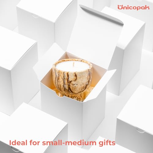 UnicoPak 30 Pack 4x4x6 White Gift Boxes with Lids - Tall Small Gift Boxes for 16oz Mason Jars, Candles, Mugs - Pop-Up Easy...