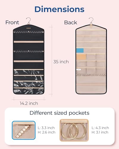 BAGSMART Hanging Jewelry Organizer with Hanger Metal Hooks Double-Sided Jewelry Holder for Organizing Earrings Necklaces R...