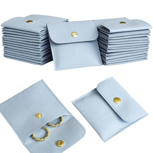 40pcs Blue Microfiber Jewelry Pouch Button Bag 8 x 8cm, Jewelry Packaging Bag Luxury Small Favor Bags Jewelry Gift Bags fo...