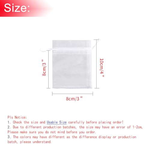 Bezall 50Pcs White Organza Bags 3x4 Inch, Small Sheer Wedding Party Favor Bags with Drawstring, Mesh Jewelry Gift Bags Chr...
