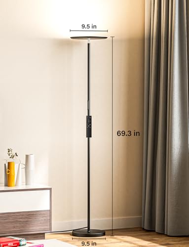 PreeOtti Modern LED Floor Lamp - Remote & Touch Control, 40W/2400LM Sky Torchiere Standing Lamp, Fully Dimmable, 3 Color T...