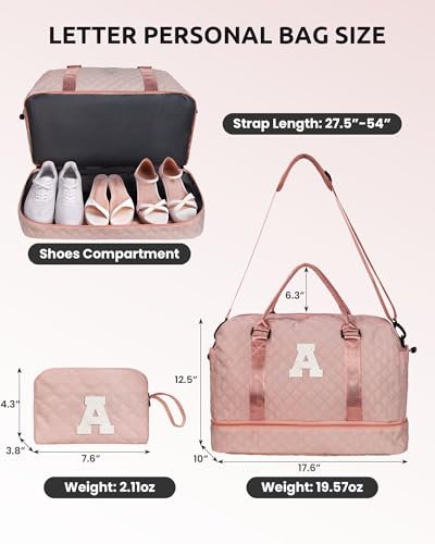 Vogewood Graduation Gift for Her Women Gift-Birthday Gifts, Initial Duffle Bags with Shoe Compartment, Girls Weekender Ba...